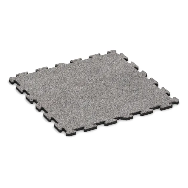 Spiel-Bodenbelag von WARCO im Farbdesign Sivi melange mit den Abmessungen 1000 x 1000 x 30 mm. Produktfoto von Artikel 4569 in der Aufsicht von schräg vorne.