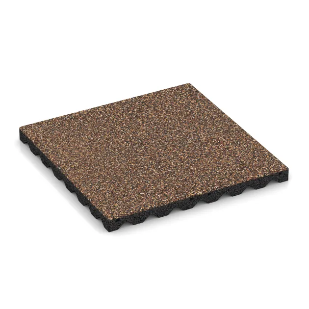 Gumijasta varovalna plošča za otroška igrišča von WARCO im Farbdesign Losa in Koren mit den Abmessungen 500 x 500 x 40 mm. Produktfoto von Artikel 5346 in der Aufsicht von schräg vorne.