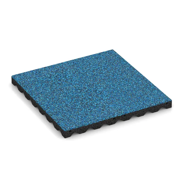 Gumijasta varovalna plošča za otroška igrišča von WARCO im Farbdesign Atlantic mit den Abmessungen 500 x 500 x 40 mm. Produktfoto von Artikel 5347 in der Aufsicht von schräg vorne.