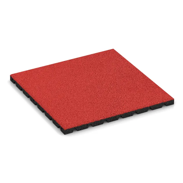 Varnostna gumijasta plošča za otroška igrišča 3 cm - EN 1177 ≤ 100 cm von WARCO im Farbdesign Rdeča Vrtnica mit den Abmessungen 500 x 500 x 30 mm. Produktfoto von Artikel 5474 in der Aufsicht von schräg vorne.