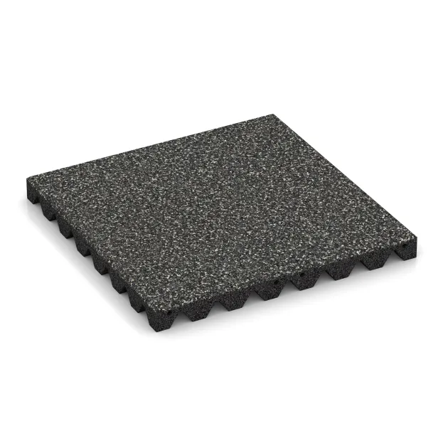 Varnostna gumijasta plošča za otroška igrišča 4,5 cm - EN 1177 ≤ 135 cm von WARCO im Farbdesign Temno sivi granit mit den Abmessungen 500 x 500 x 45 mm. Produktfoto von Artikel 5542 in der Aufsicht von schräg vorne.