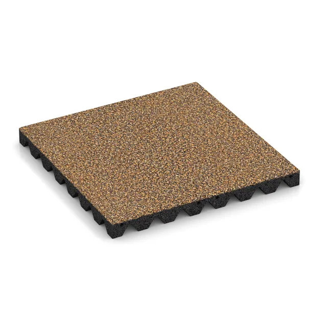 Varnostna gumijasta plošča za otroška igrišča 4,5 cm - EN 1177 ≤ 135 cm von WARCO im Farbdesign Maroko mit den Abmessungen 500 x 500 x 45 mm. Produktfoto von Artikel 5555 in der Aufsicht von schräg vorne.