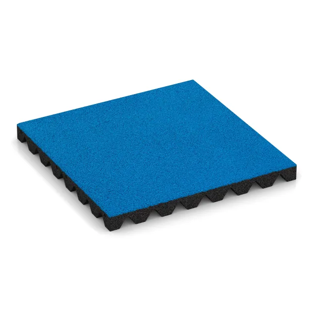 Varnostna gumijasta plošča za otroška igrišča 4,5 cm - EN 1177 ≤ 135 cm von WARCO im Farbdesign Nebe modra mit den Abmessungen 500 x 500 x 45 mm. Produktfoto von Artikel 5532 in der Aufsicht von schräg vorne.
