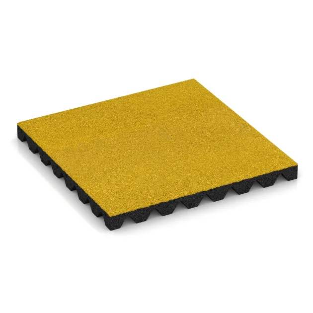 Varnostna gumijasta plošča za otroška igrišča 4,5 cm - EN 1177 ≤ 135 cm von WARCO im Farbdesign Citronsko rumena mit den Abmessungen 500 x 500 x 45 mm. Produktfoto von Artikel 5537 in der Aufsicht von schräg vorne.