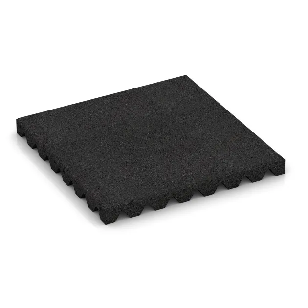 Gumijasta varovalna plošča za otroška igrišča von WARCO im Farbdesign Antracit mit den Abmessungen 500 x 500 x 45 mm. Produktfoto von Artikel 0660 in der Aufsicht von schräg vorne.