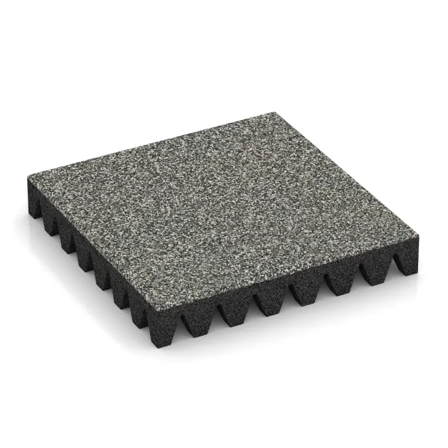 Gumijasta varovalna plošča za otroška igrišča von WARCO im Farbdesign Siv granit mit den Abmessungen 500 x 500 x 80 mm. Produktfoto von Artikel 5367 in der Aufsicht von schräg vorne.