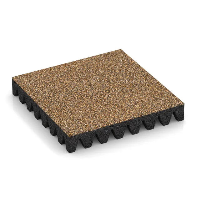 Gumijasta varovalna plošča za otroška igrišča von WARCO im Farbdesign Maroko mit den Abmessungen 500 x 500 x 80 mm. Produktfoto von Artikel 5371 in der Aufsicht von schräg vorne.