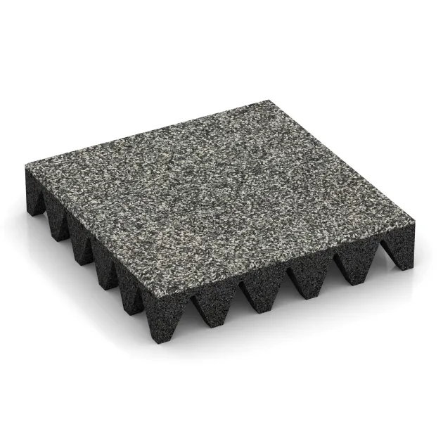 Varnostna gumijasta plošča za otroška igrišča 10 cm - EN 1177 ≤ 300 cm von WARCO im Farbdesign Siv granit mit den Abmessungen 500 x 500 x 100 mm. Produktfoto von Artikel 5644 in der Aufsicht von schräg vorne.