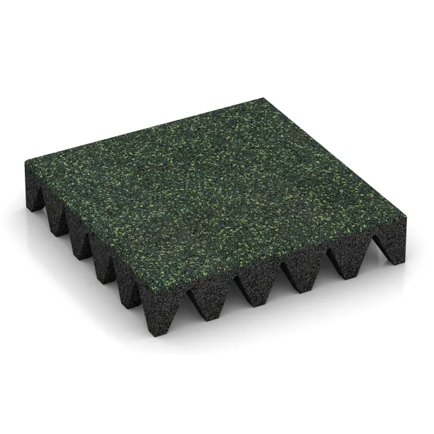 Varnostna gumijasta plošča za otroška igrišča 10 cm - EN 1177 ≤ 300 cm von WARCO im Farbdesign Angleška trava mit den Abmessungen 500 x 500 x 100 mm. Produktfoto von Artikel 5646 in der Aufsicht von schräg vorne.