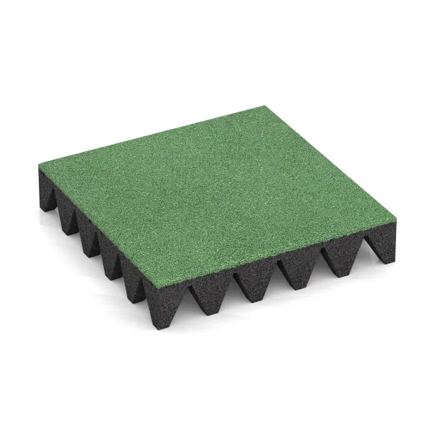 Gumijasta varovalna plošča za otroška igrišča von WARCO im Farbdesign Bledo zelena mit den Abmessungen 500 x 500 x 100 mm. Produktfoto von Artikel 0741 in der Aufsicht von schräg vorne.