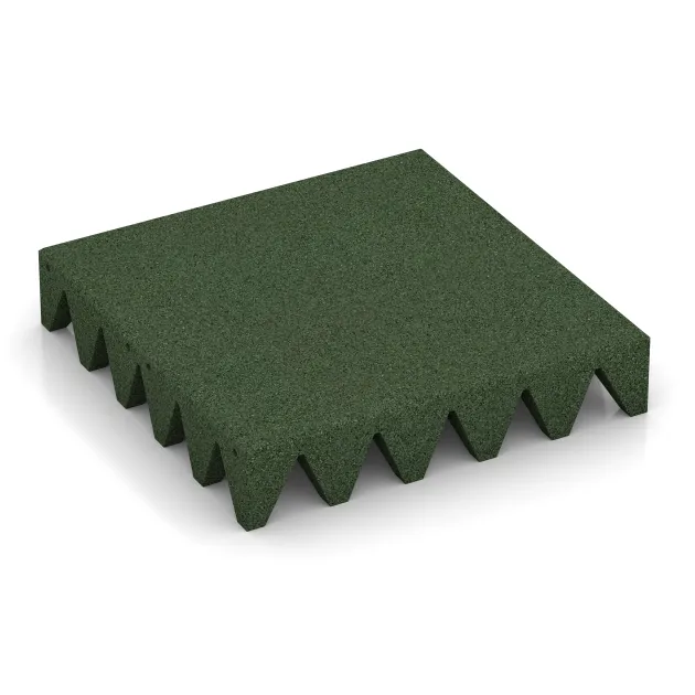 Gumijasta varovalna plošča za otroška igrišča von WARCO im Farbdesign Travna zelena mit den Abmessungen 500 x 500 x 100 mm. Produktfoto von Artikel 0746 in der Aufsicht von schräg vorne.