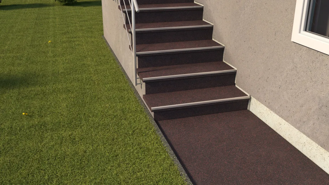 Beispielhafte Verlegung für den Artikel 0972 von WARCO - Treppenbelag, Farbton Rahlo rdeče posuto in der Abmessung 485 x 485 x 16 mm | 0,235 m².