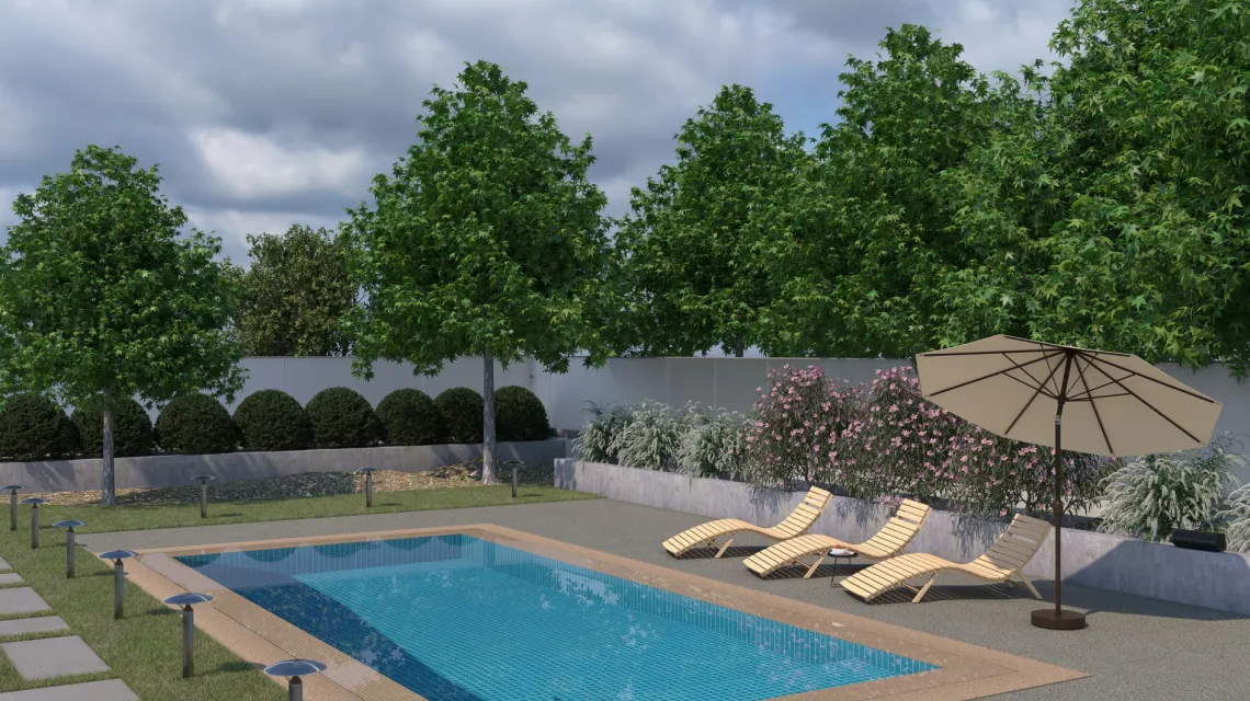 Beispielhafte Verlegung für den Artikel 1207 von WARCO - Ploščica rob bazena Classic, Farbton Siv granit in der Abmessung 500 x 500 x 30 mm.