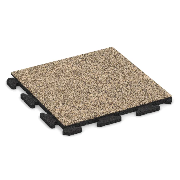 Fitnes talne plošče iz gume Classic von WARCO im Farbdesign Travertin mit den Abmessungen 500 x 500 x 30 mm. Produktfoto von Artikel 1228 in der Aufsicht von schräg vorne.