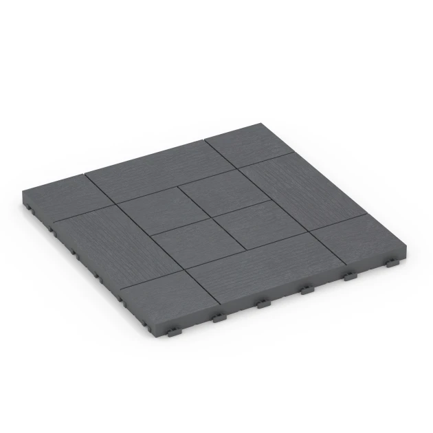 Panelni vzorec – Terasne plošče von WARCO im Farbdesign Srebrno siva mit den Abmessungen 38,5 x 38,5 x 2 cm. Produktfoto von Artikel 6237 in der Aufsicht von schräg vorne.