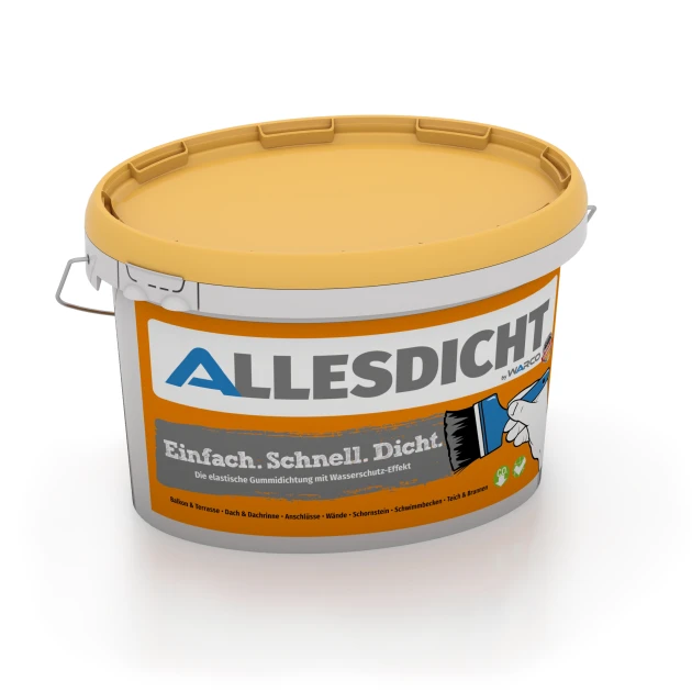 ALLESDICHT – Hidroizolacija von WARCO im Farbdesign Siva mit den Abmessungen 3 kg | 0,9 m². Produktfoto von Artikel 0033 in der Aufsicht von schräg vorne.