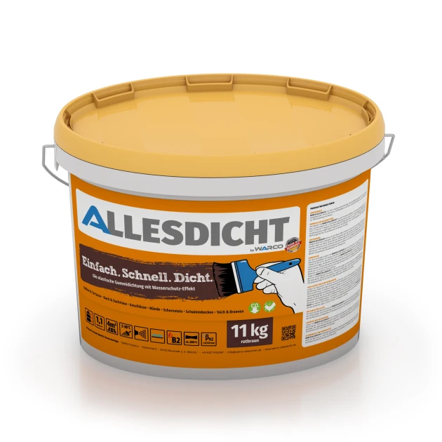 ALLESDICHT – Hidroizolacija von WARCO im Farbdesign Rdečerjava mit den Abmessungen 11 kg | 3,3 m². Produktfoto von Artikel 0029 in der Aufsicht von schräg vorne.