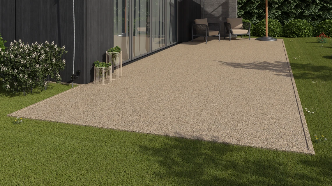 Beispielhafte Verlegung für den Artikel 3735 von WARCO - Ploščica za teraso, Farbton Travertin in der Abmessung 30,6 x 30,6 x 2 cm | 0,094 m².