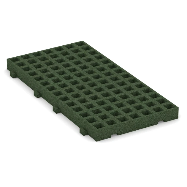Gumijasta zatravitvena plošča za igrišča von WARCO im Farbdesign Travnato zelena mit den Abmessungen 100 × 50 × 6,5 cm. Produktfoto von Artikel 6118 in der Aufsicht von schräg vorne.