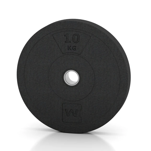 Bumper Plate von WARCO im Farbdesign Antracit mit den Abmessungen 10 kg | ø 45,4 x 5,85 cm. Produktfoto von Artikel 6085 in der Aufsicht von schräg vorne.