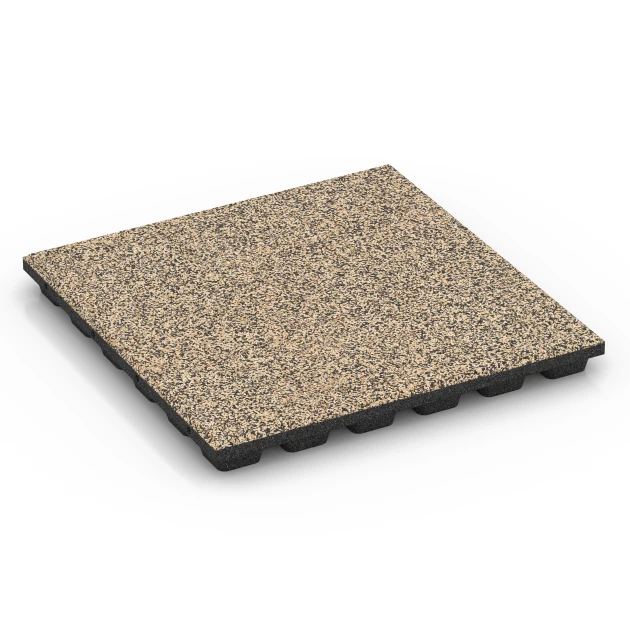 Gumijasta varovalna plošča EPDM – 160 cm von WARCO im Farbdesign Travertin mit den Abmessungen 50 x 50 x 4,8 cm | 0,25 m². Produktfoto von Artikel 6437 in der Aufsicht von schräg vorne.