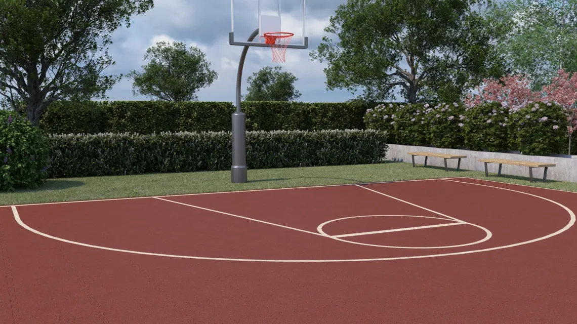 Beispielhafte Verlegung für den Artikel 4180 von WARCO - Gumijasta športna podlaga, Farbton Opečno rdeča in der Abmessung 500 x 500 x 30 mm.