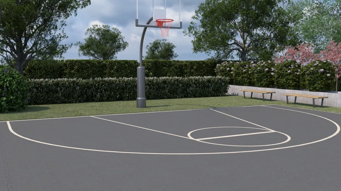 Beispielhafte Verlegung für den Artikel 4182 von WARCO - Gumijasta športna podlaga, Farbton Lupkovosiva in der Abmessung 500 x 500 x 30 mm.