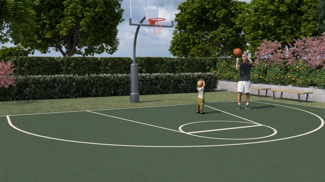 Beispielhafte Verlegung für den Artikel 4187 von WARCO - Gumijasta športna podlaga, Farbton Travna zelena in der Abmessung 500 x 500 x 40 mm.