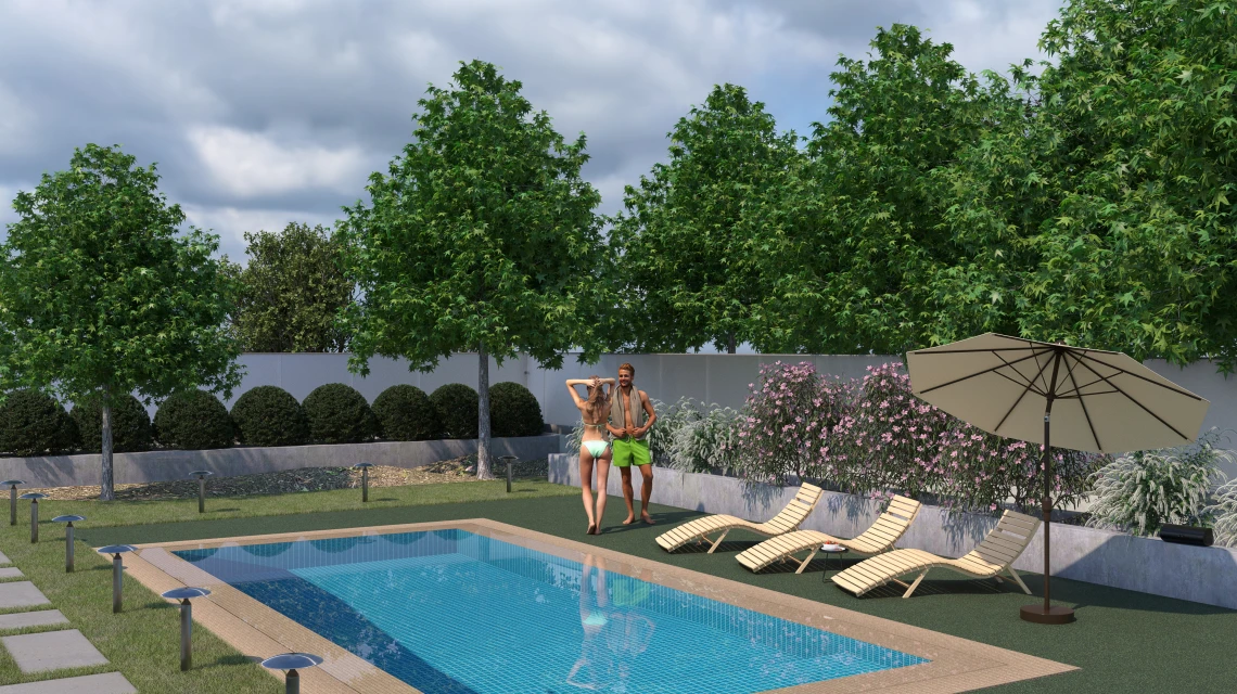 Beispielhafte Verlegung für den Artikel 5228 von WARCO - Ploščica rob bazena brez fug, Farbton Angleška trata in der Abmessung 30,6 x 30,6 x 3 cm | 0,094 m².