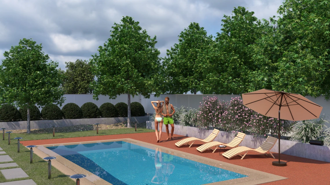 Beispielhafte Verlegung für den Artikel 5230 von WARCO - Ploščica rob bazena brez fug, Farbton Etna in der Abmessung 30,6 x 30,6 x 3 cm | 0,094 m².