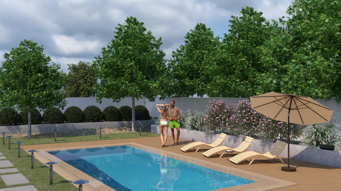 Beispielhafte Verlegung für den Artikel 5235 von WARCO - Ploščica rob bazena brez fug, Farbton Ratan in der Abmessung 30,6 x 30,6 x 3 cm | 0,094 m².