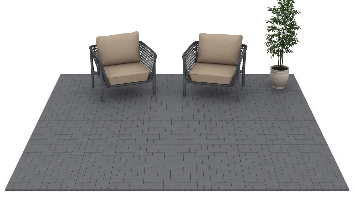 Beispielhafte Verlegung für den Artikel 6330 von WARCO - Blok vzorec – Terasne plošče, Farbton Srebrno siva in der Abmessung 38,5 x 38,5 x 2 cm.