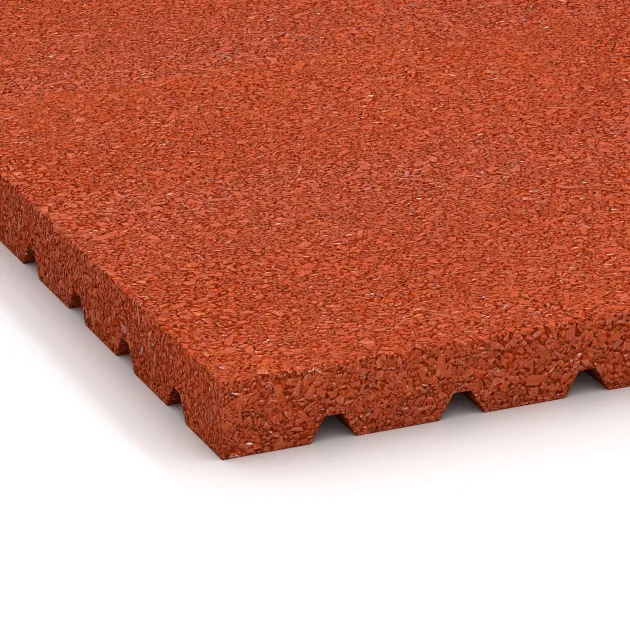 Detailaufnahme der Randausprägung von WARCO-Produkt 3641, Stallmatte pro, Format 1000 x 1000 x 40 mm, Farbe Opečno rdeča.