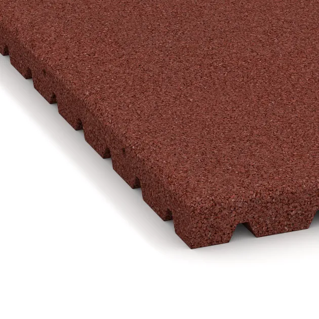 Detailaufnahme der Randausprägung von WARCO-Produkt 5665, Varovalna podloga igrišča 4 cm - EN 1177 ≤ 110 cm, Format 1000 x 1000 x 40 mm, Farbe Opečno rdeča.