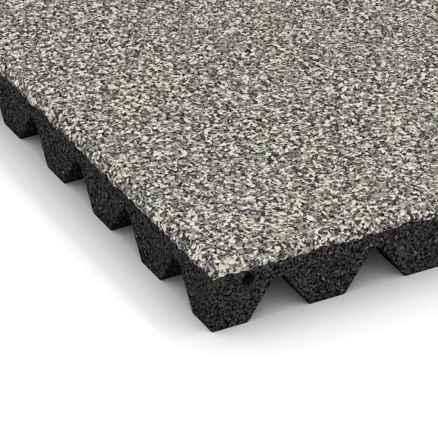 Detailaufnahme der Randausprägung von WARCO-Produkt 5544, Varnostna gumijasta plošča za otroška igrišča 4,5 cm - EN 1177 ≤ 135 cm, Format 500 x 500 x 45 mm, Farbe Svetli granit.