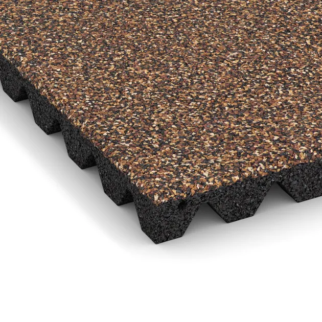 Detailaufnahme der Randausprägung von WARCO-Produkt 5547, Varnostna gumijasta plošča za otroška igrišča 4,5 cm - EN 1177 ≤ 135 cm, Format 500 x 500 x 45 mm, Farbe Losa in Koren.