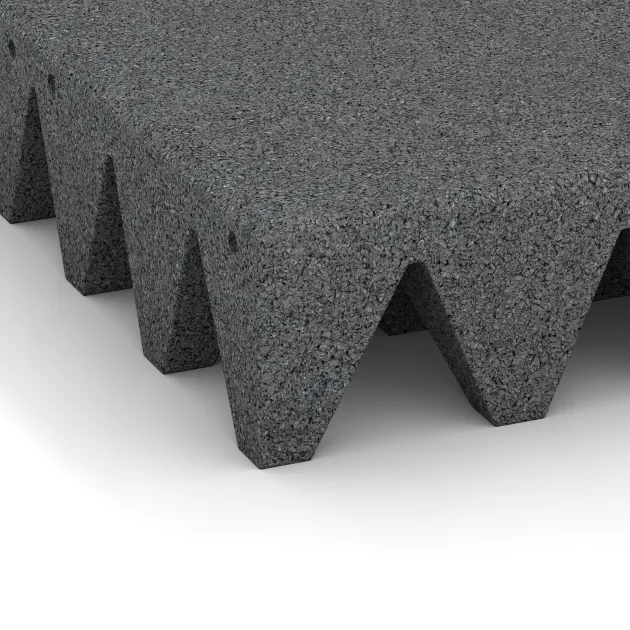 Detailaufnahme der Randausprägung von WARCO-Produkt 0747, Gumijasta varovalna plošča za otroška igrišča, Format 500 x 500 x 100 mm, Farbe Lupkovosiva.