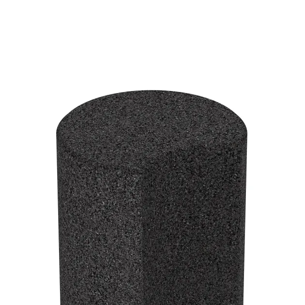 Detailaufnahme der Randausprägung von WARCO-Produkt 2566, Gummigranulat-Palisade, Format ø250 x 800 mm, Farbe Antracit.