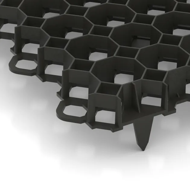 Detailaufnahme der Randausprägung von WARCO-Produkt 5207, Plastična stabilizacijska rešetka, Format 476 x 476 x 40 mm | 0,226 m², Farbe Mat črna.