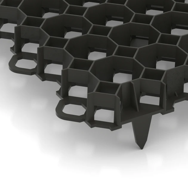 Detailaufnahme der Randausprägung von WARCO-Produkt 5207, Plastična stabilizacijska rešetka, Format 47,6 × 47,6 × 4 cm | 0,226 m², Farbe Mat črna.