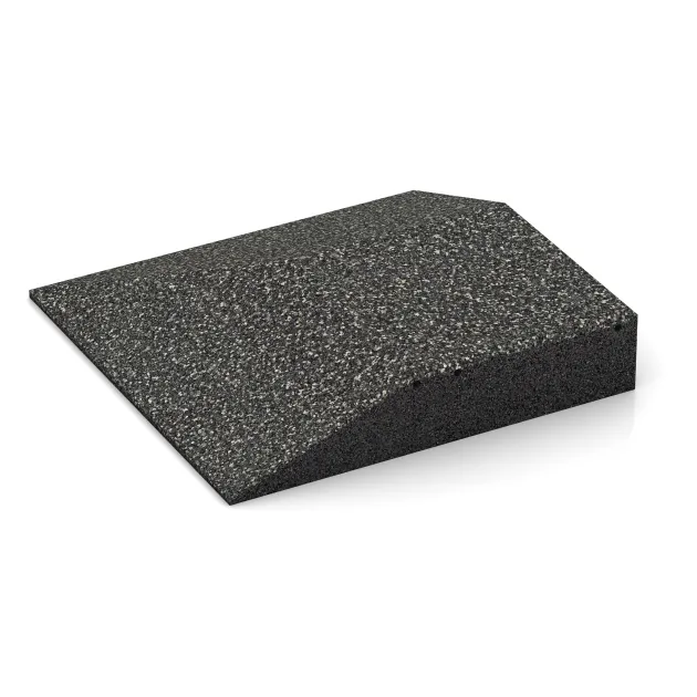 Detailaufnahme der Randausprägung von WARCO-Produkt 3833, Eck-Platte (zwei Seiten abgeschrägt), Format 500 x 500 x 100 mm, Farbe Temno sivi granit.