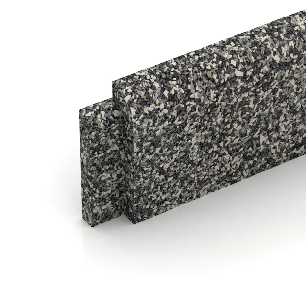 Detailaufnahme der Randausprägung von WARCO-Produkt 2257, Podnožna letev, Format 750 x 20 x 80 mm, Farbe Siv granit.