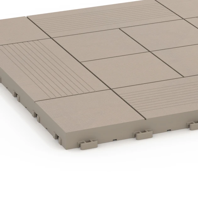 Detailaufnahme der Randausprägung von WARCO-Produkt 6238, Panelni vzorec – Terasne plošče, Format 38,5 x 38,5 x 2 cm, Farbe Vanilija.