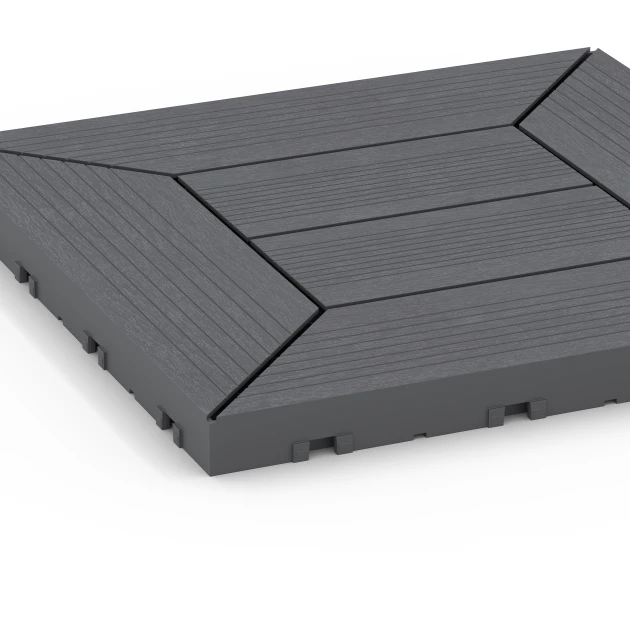 Detailaufnahme der Randausprägung von WARCO-Produkt 6348, Kasetni vzorec – Terasne plošče, Format 30 x 30 x 2 cm, Farbe Srebrno siva.