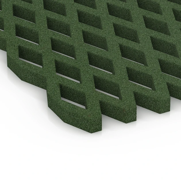 Detailaufnahme der Randausprägung von WARCO-Produkt 7011, Varnostna travna rešetka, Format 100 x 100 x 4 cm, Farbe Travnato zelena.