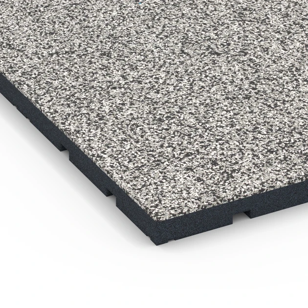Detailaufnahme der Randausprägung von WARCO-Produkt 7133, Gumijasta podloga za zunanji fitnes, Format 60 x 60 x 3 cm | 0,36 m², Farbe Sivi granit.