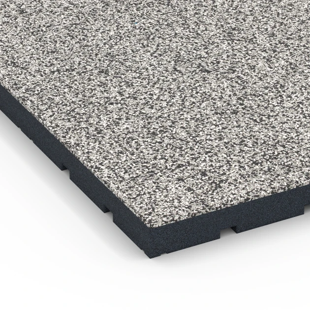 Detailaufnahme der Randausprägung von WARCO-Produkt 7142, Gumijasta podloga za zunanji fitnes, Format 60 x 60 x 4 cm | 0,36 m², Farbe Sivi granit.