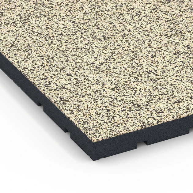 Detailaufnahme der Randausprägung von WARCO-Produkt 7147, Gumijasta podloga za zunanji fitnes, Format 60 x 60 x 4 cm | 0,36 m², Farbe Travertin.