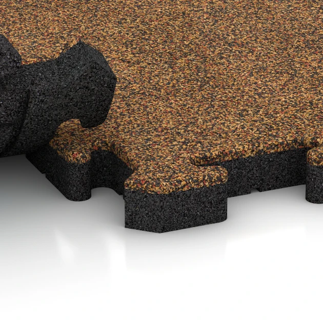 Großaufnahme vom Verbindungssystem von WARCO-Boden 4121 - Gumijasta športna podlaga im Farbdesign Terakota. Abmessungen 50 x 50 x 4 cm | 0,25 m².