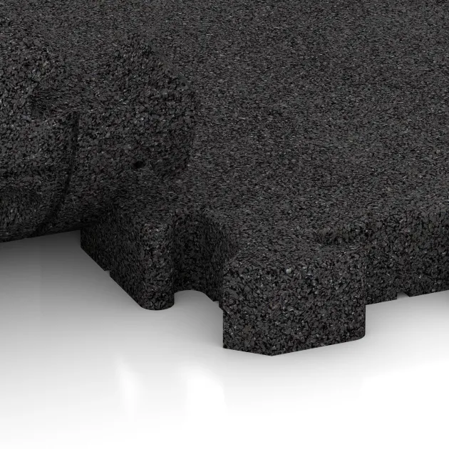 Großaufnahme vom Verbindungssystem von WARCO-Boden 4085 - Paddockmatte im Farbdesign Antracit. Abmessungen 500 x 500 x 50 mm.